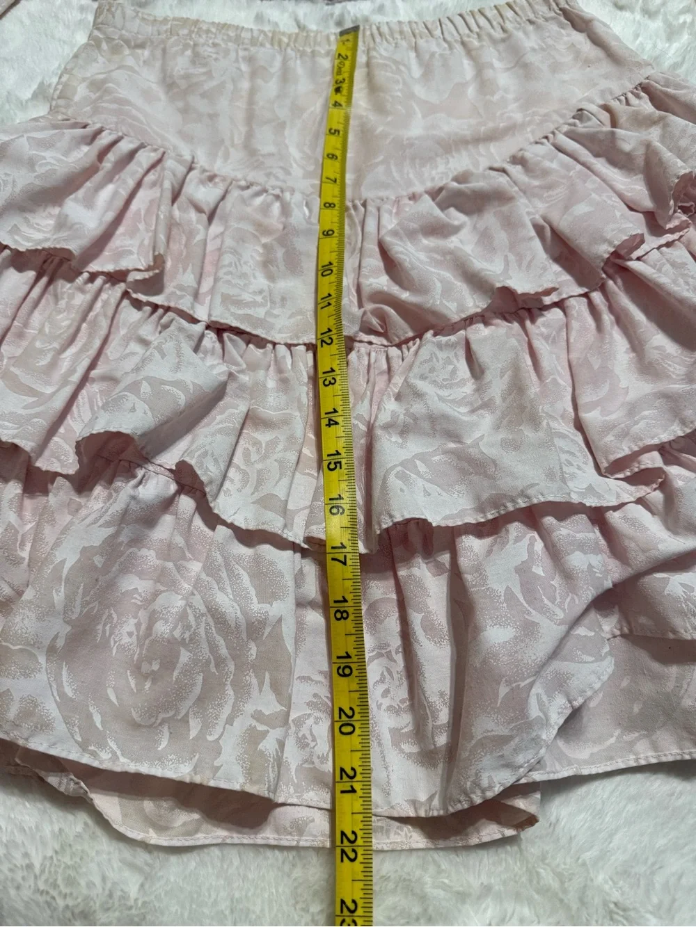 Vintage 80s Diamonds Run Pink Floral Jacquard Crop Top & Tiered Ruffle Skirt